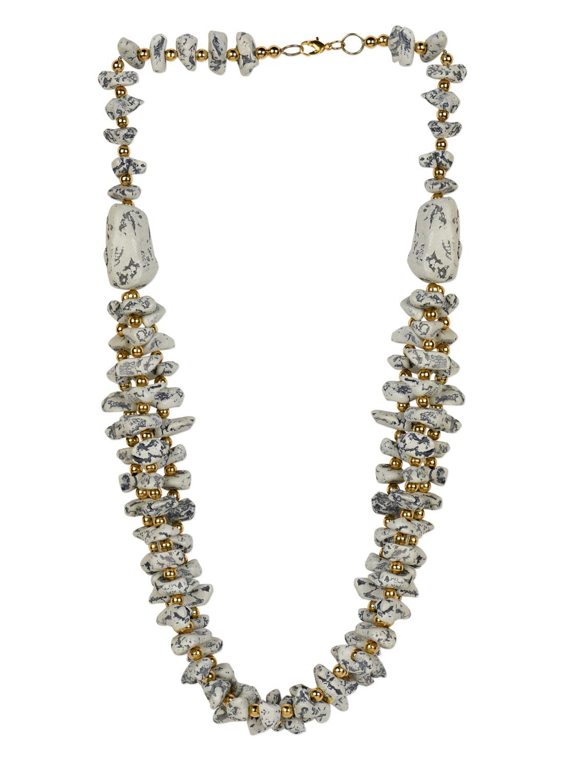 textured white acrylic stone with golden beads necklace - 977169 - Zoom Image - 2