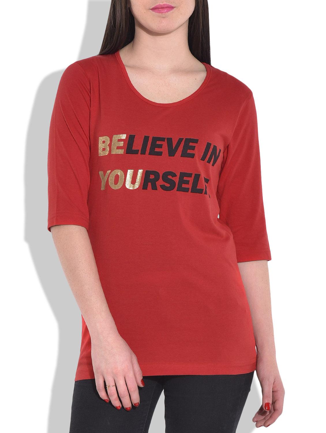 red printed knitted cotton t-shirt - 9773095 - Zoom Image - 1