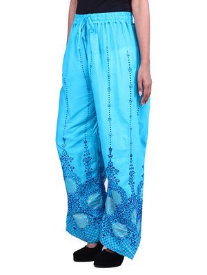 blue rayon embroidered palazzo - 9784790 - Standard Image - 2