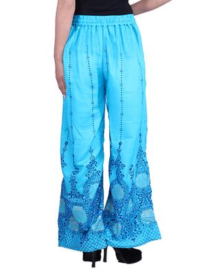 blue rayon embroidered palazzo - 9784790 - Standard Image - 3