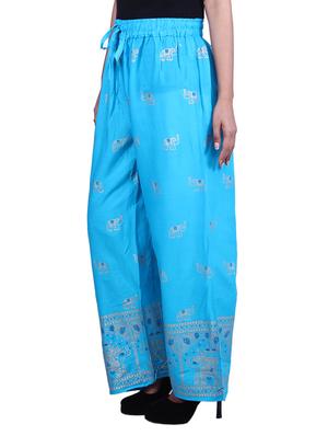 blue rayon gold print palazzo - 9784808 - Standard Image - 2