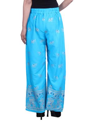 blue rayon gold print palazzo - 9784808 - Standard Image - 3