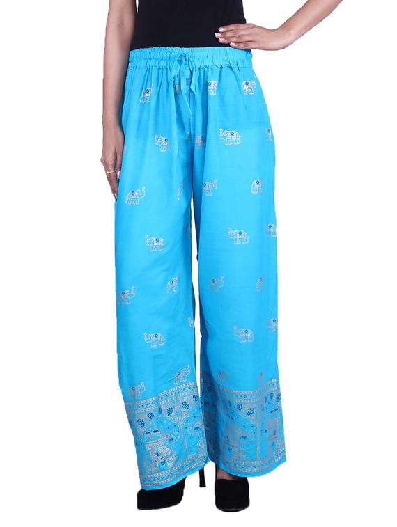 blue rayon gold print palazzo - 9784808 - Zoom Image - 1