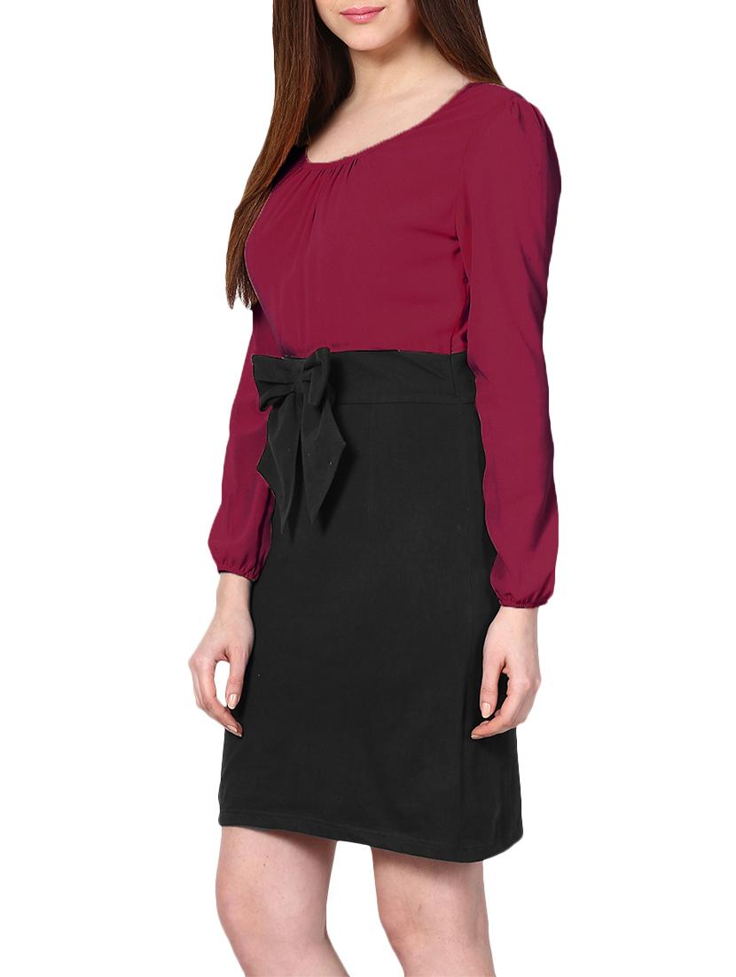 bow detail color block dress - 9786319 - Zoom Image - 2