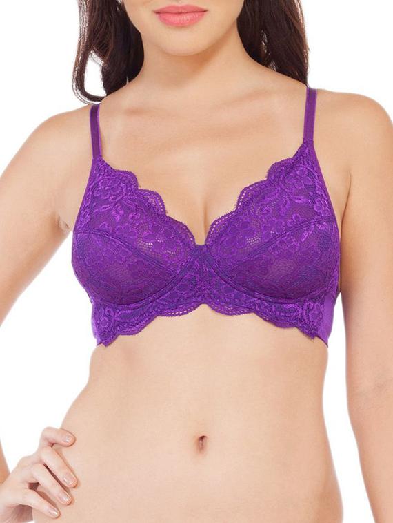 purple nylon lace balconette bra - 9792082 - Zoom Image - 1