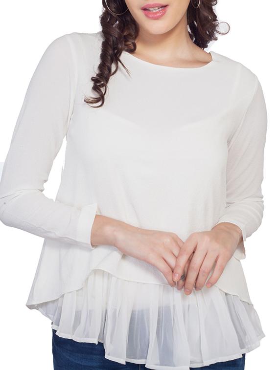 frilled sheer overlay top