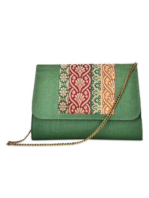 bottle green brocade silk sling bag - 9792258 - Standard Image - 1