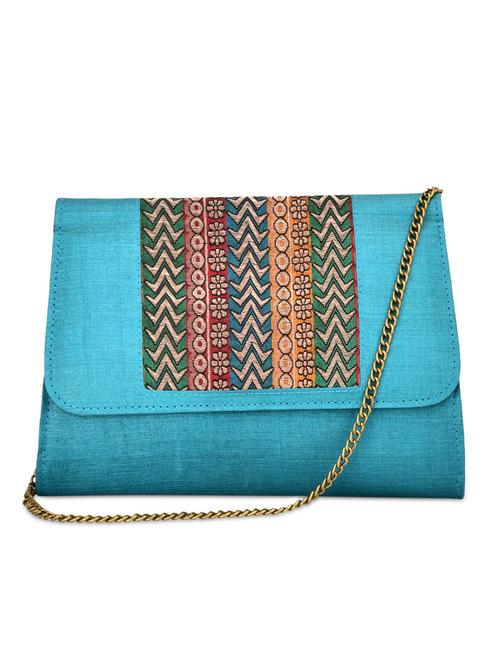 aqua blue brocade silk clutch - 9792260 - Standard Image - 1