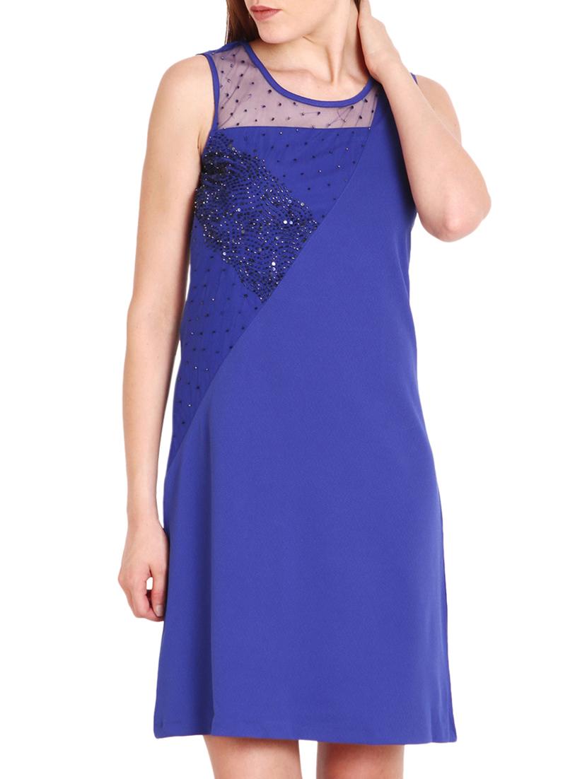 blue solid embellished shift dress - 9794927 - Zoom Image - 1