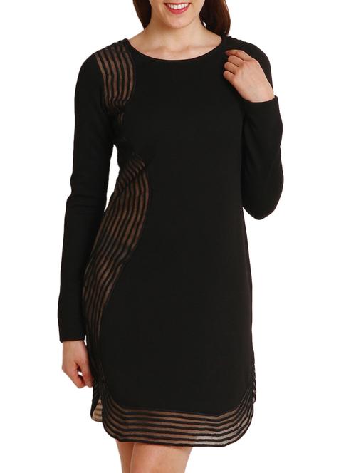 black polyester, lace sheath dress - 9794940 - Standard Image - 1