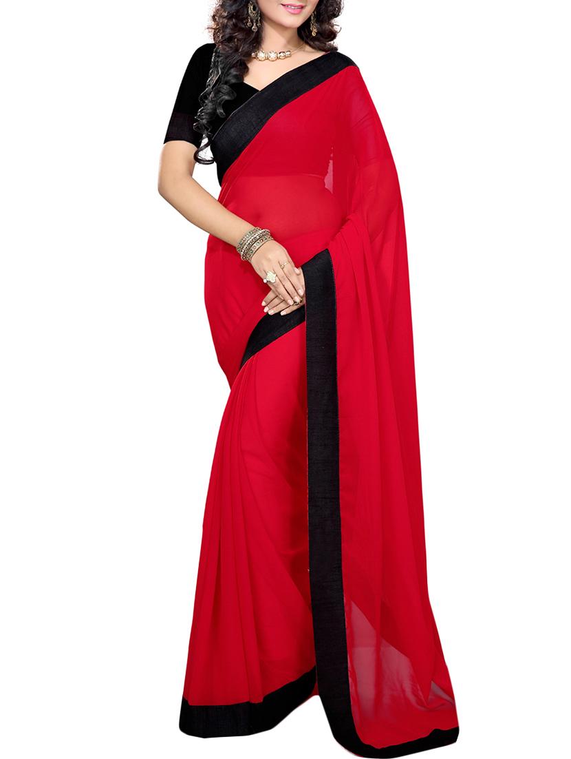 red Faux Georgette saree with blouse - 9802501 - Zoom Image - 1