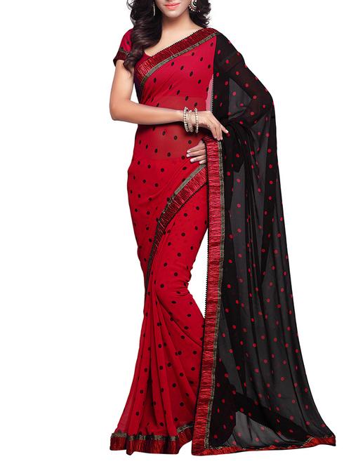 red Faux Georgette saree with blouse - 9802553 - Standard Image - 1