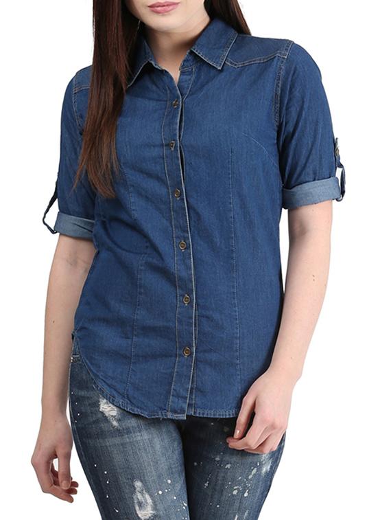 navy blue denim shirt