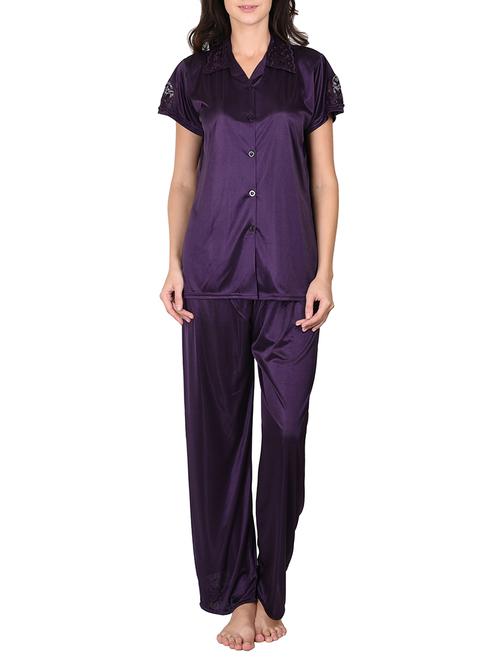 dark purple poly satin nightwear - 9813260 - Standard Image - 1