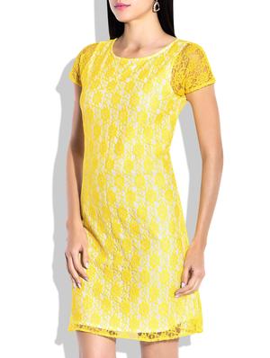 yellow dress with lace details - 9837565 - Standard Image - 2