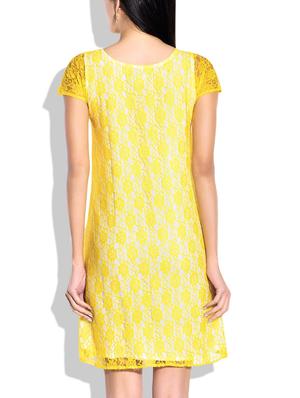 yellow dress with lace details - 9837565 - Standard Image - 3