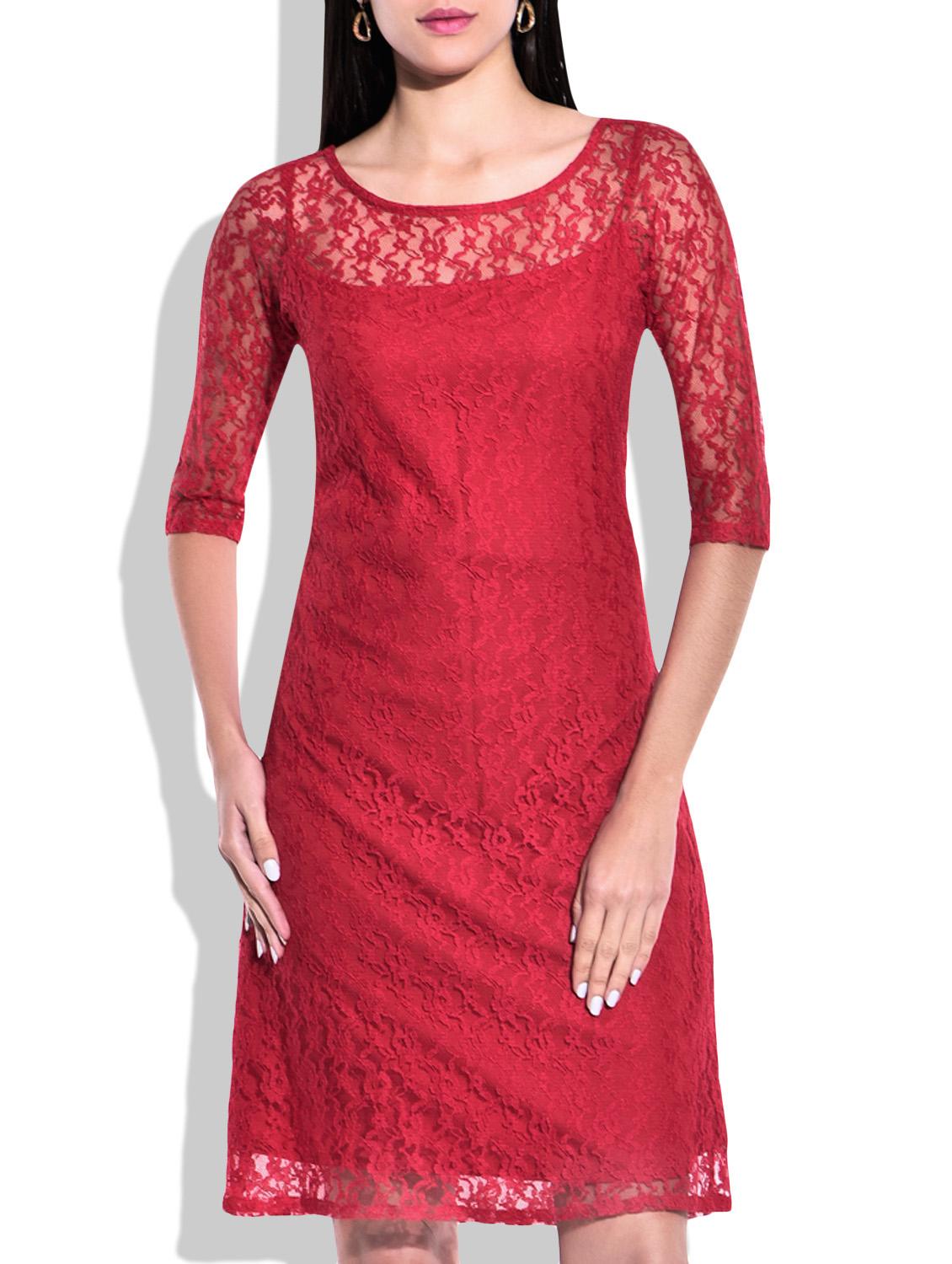 red crepe sheath dress