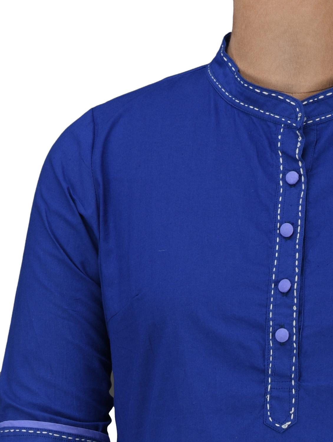 royal blue kurta with folded sleeve style - 985106 - Zoom Image - 3