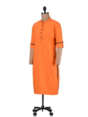 orange kurta with folded sleeve style - 985107 - Standard Image - 2