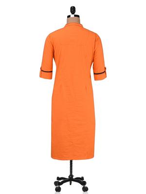 orange kurta with folded sleeve style - 985107 - Standard Image - 3