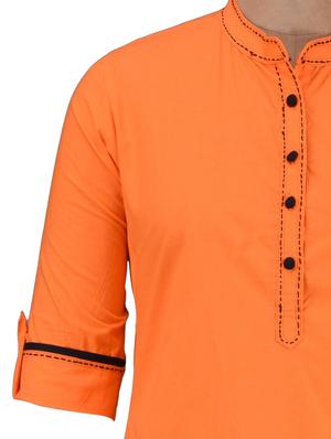 orange kurta with folded sleeve style - 985107 - Standard Image - 4
