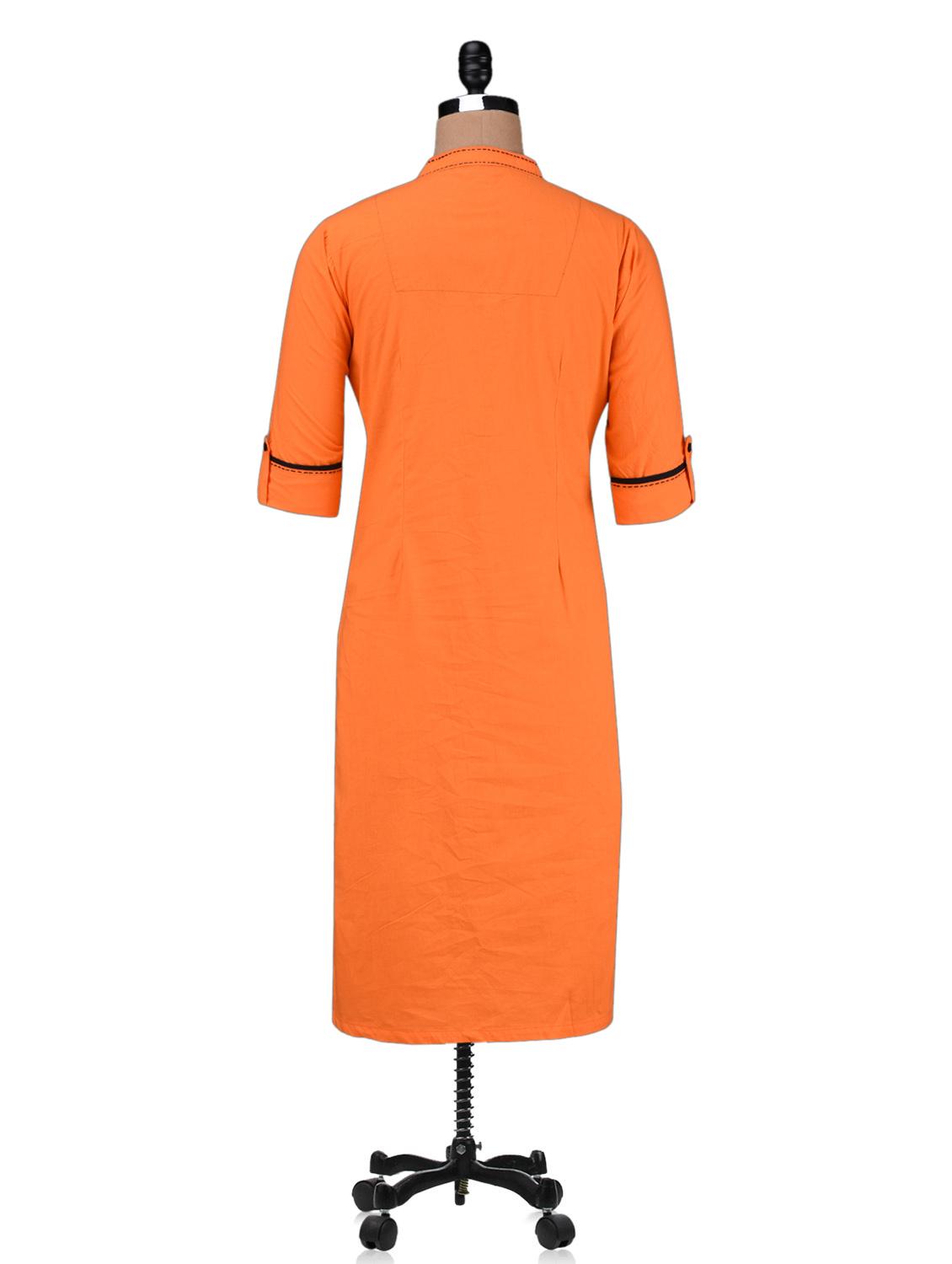 orange kurta with folded sleeve style - 985107 - Zoom Image - 3