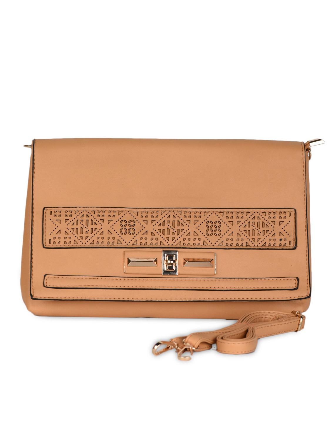 beige Leatherette Cut Work Clutch - 985217 - Zoom Image - 1