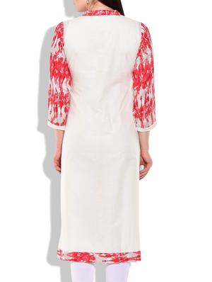 cream- red colored cotton printed kurta - 9899309 - Standard Image - 3