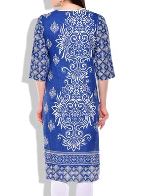 blue- white colored cotton printed kurta - 9899315 - Standard Image - 3