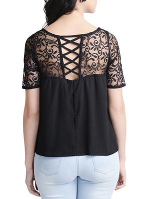 criss-cross back lace panel top - 9902213 - Standard Image - 3