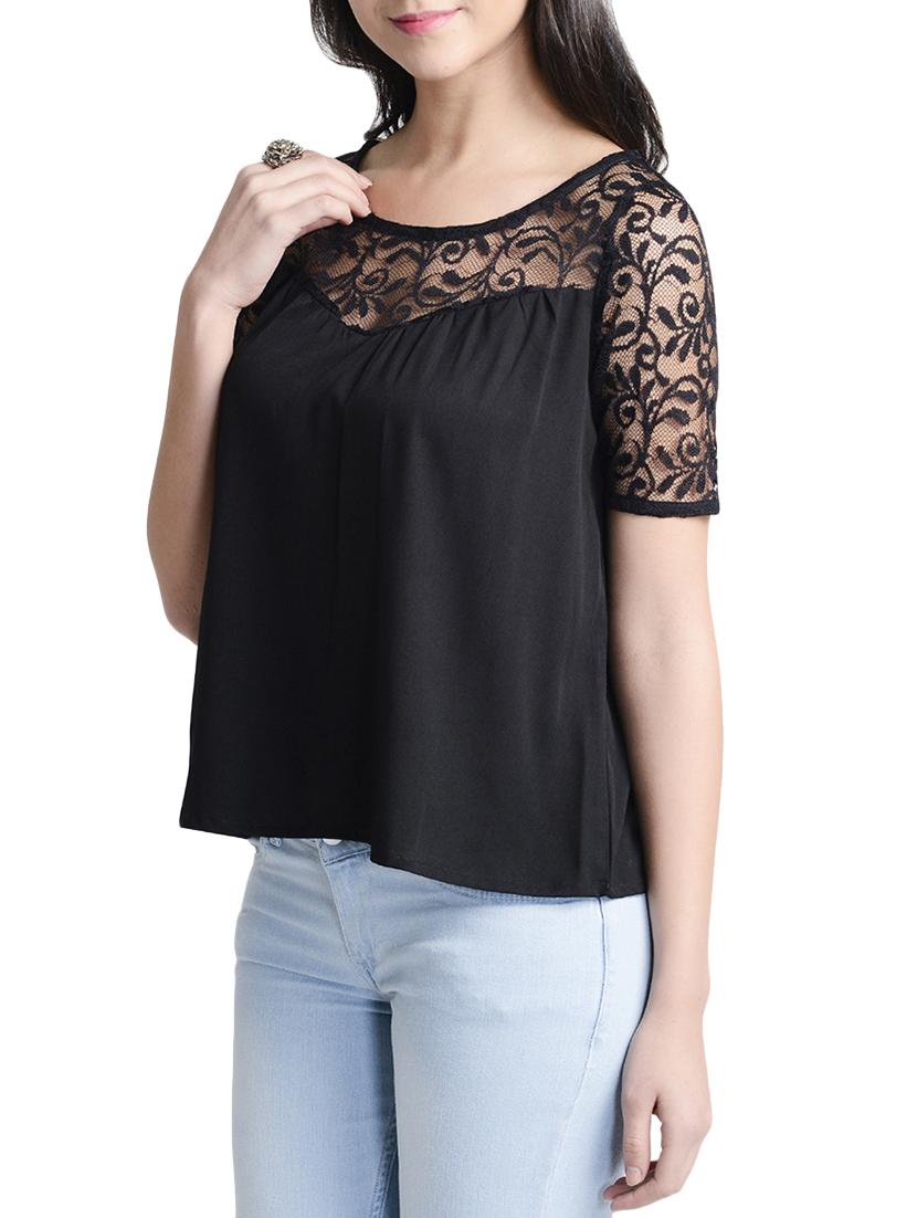 criss-cross back lace panel top - 9902213 - Zoom Image - 2