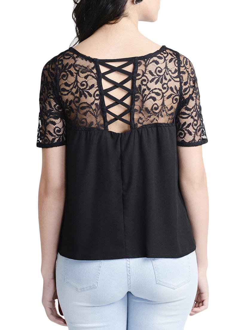 criss-cross back lace panel top - 9902213 - Zoom Image - 3