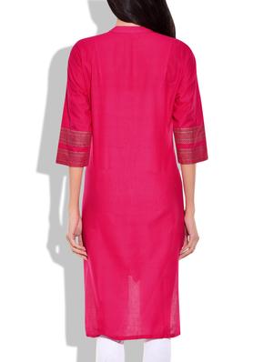 magenta cotton straight kurta - 9907988 - Standard Image - 3