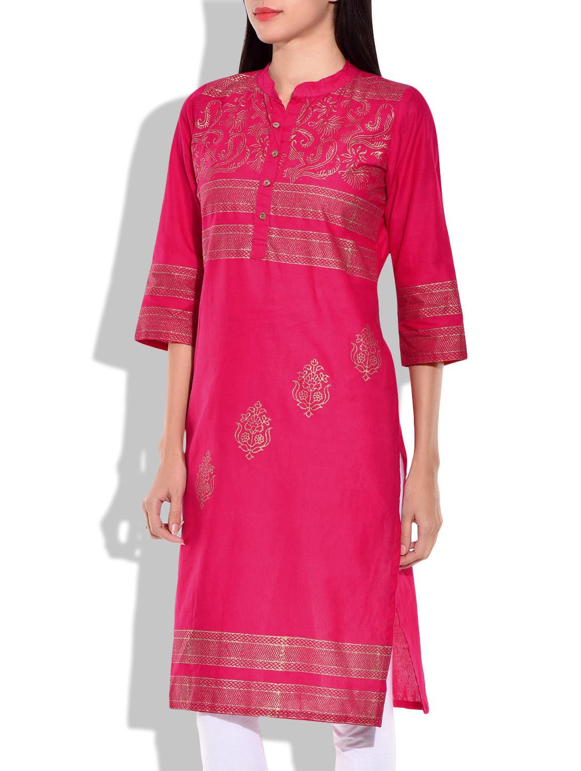 magenta cotton straight kurta - 9907988 - Zoom Image - 2