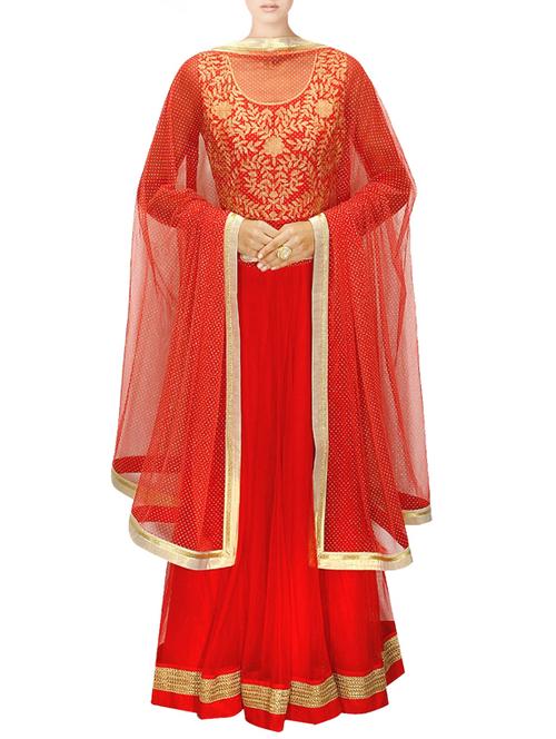 red Net embroidered anarkali suit - 9909132 - Standard Image - 1