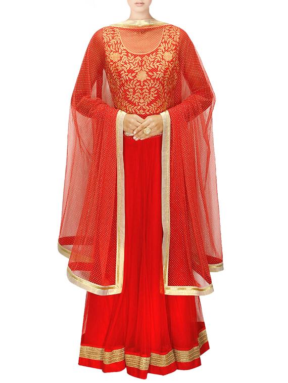 red Net embroidered anarkali suit - 9909132 - Zoom Image - 1