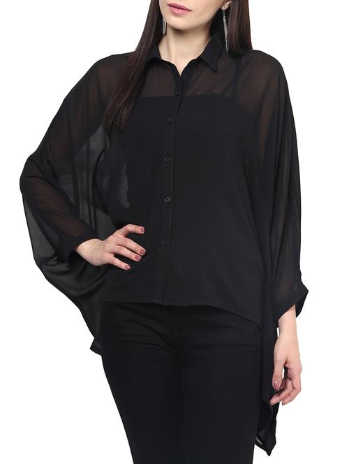 the vanca black georgette shirt with bat sleeves - 9932784 - Standard Image - 1
