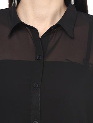 the vanca black georgette shirt with bat sleeves - 9932784 - Standard Image - 4