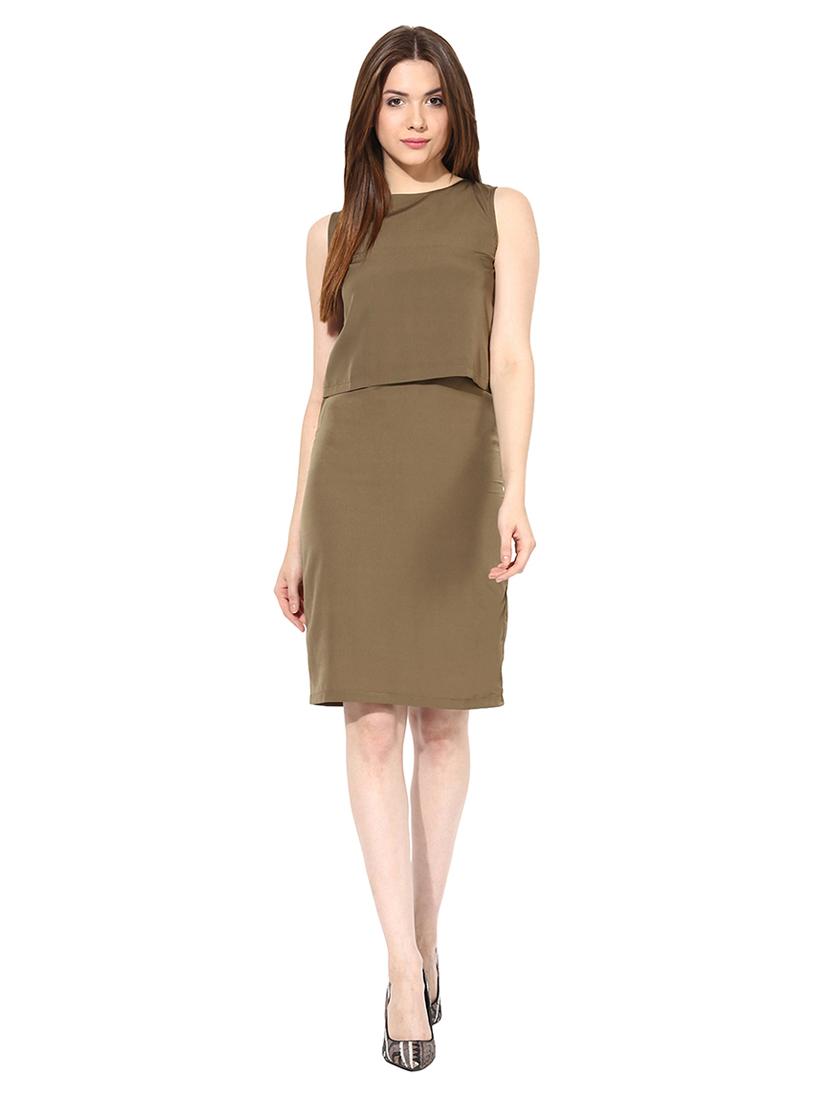 olive poly crepe dress - 9934387 - Zoom Image - 1