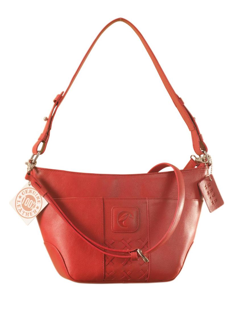 red leather handbag