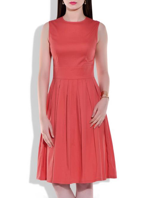 orange cotton lycra pleated dress - 9949089 - Standard Image - 1