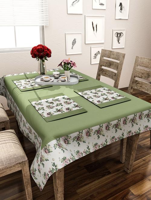 dekor world green floral printed table cover with place mat (pack of 5 pcs) - 9959789 - Standard Image - 1