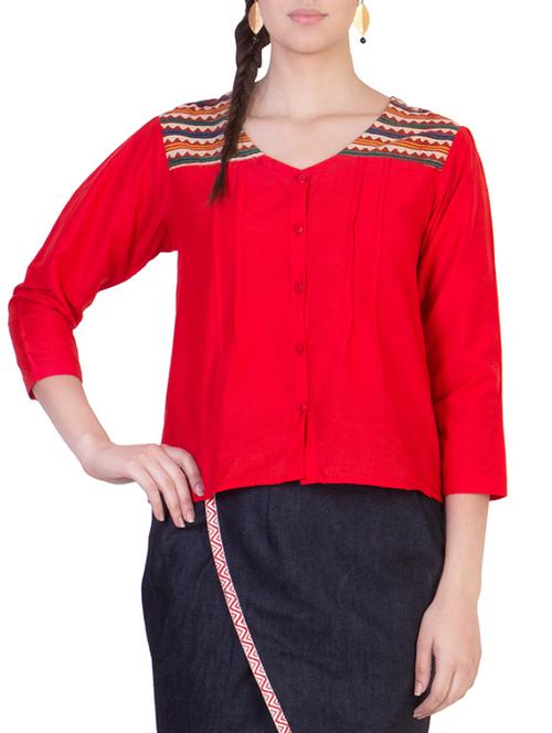 red colored, cotton silk top - 9964742 - Very Small Image - 1