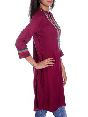 purple rayon straight kurta - 9964796 - Standard Image - 2
