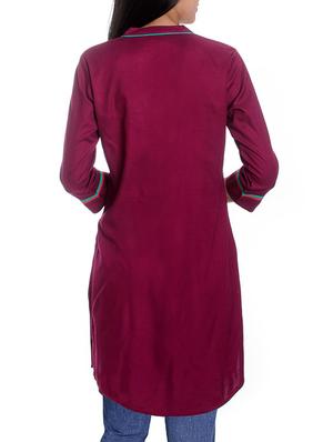 purple rayon straight kurta - 9964796 - Standard Image - 3