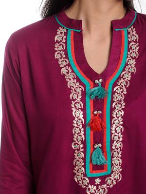 purple rayon straight kurta - 9964796 - Standard Image - 4