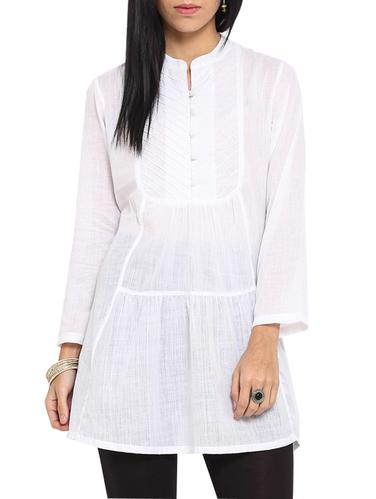 Demure White Handspun Cotton Tunic - 997320 - Very Small Image - 1