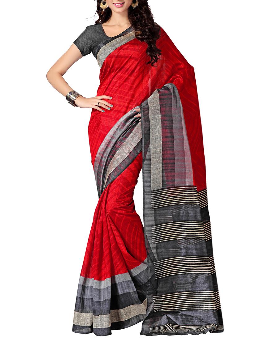 maroon bhagalpuri silk printed saree with blouse - 9988170 - Zoom Image - 1