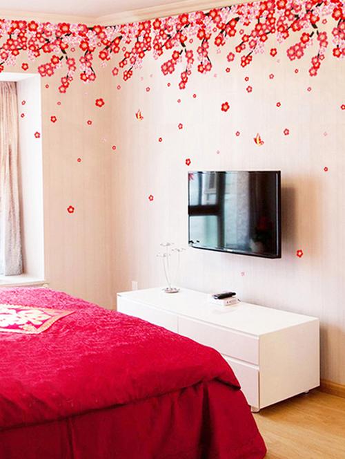 buy wall stickers flowers pink & red romantic cherry wedding
