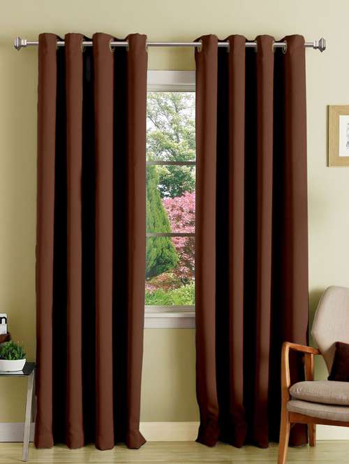 Buy Online Lushomes Plain Dark Brown Polyester Blackout Curtains